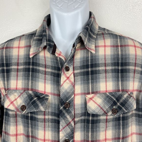 Flyshacker Button Up Shirt Men Medium Chamois Sand Black Plaid Long Sleeve - Picture 7 of 14